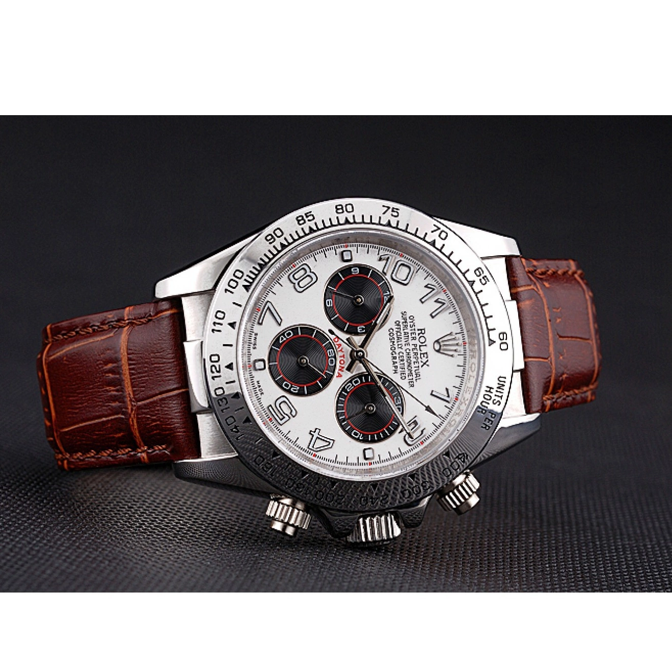 AAA Replica Watches Leather Daytona Dial Rolex Stainless Case Strap White Brown Steel 0815